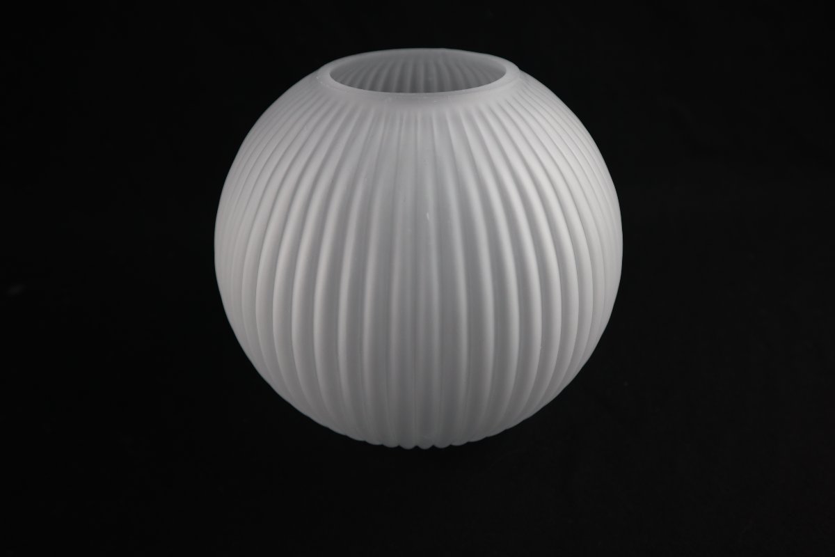 Globe, Ball, For Oil Or Gas Lamp, Ribbed Molded Glass, Diameter 175mm.