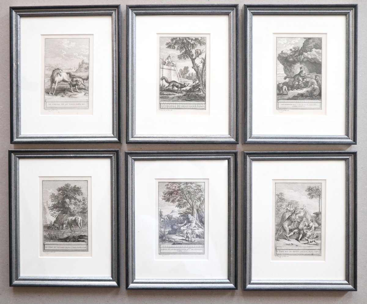 Les fables de La Fontaine, ensemble de 16 estampes encadrées, 1758.-photo-2