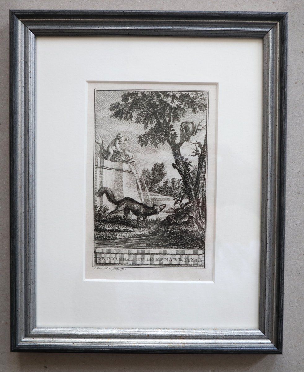 Les fables de La Fontaine, ensemble de 16 estampes encadrées, 1758.-photo-4