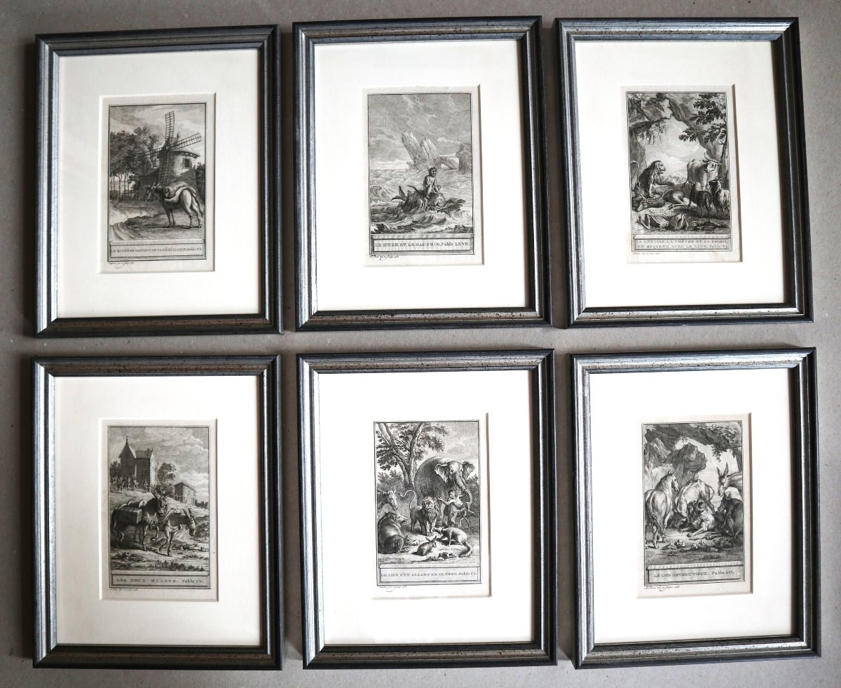 Les fables de La Fontaine, ensemble de 16 estampes encadrées, 1758.-photo-2