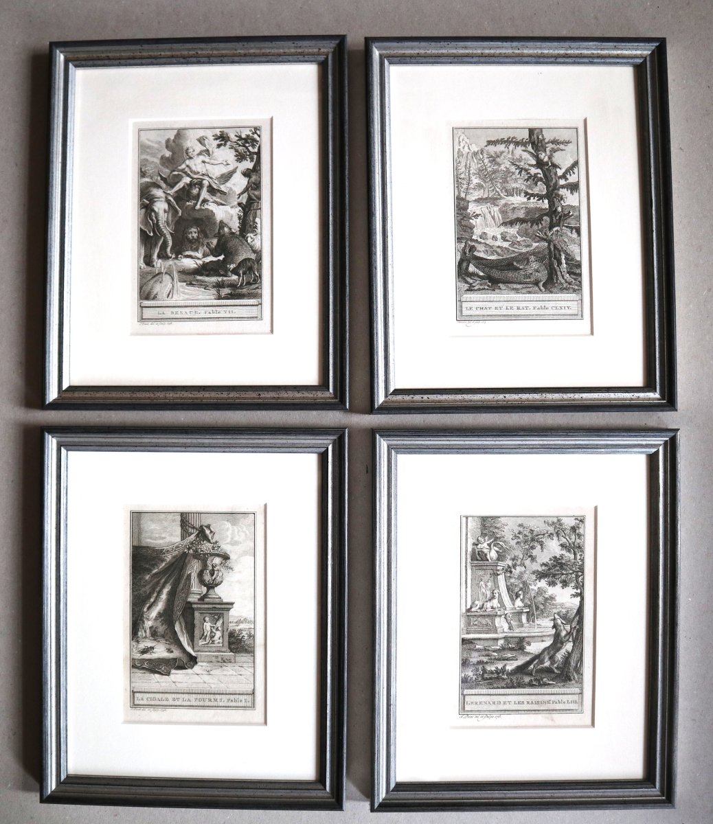 Les fables de La Fontaine, ensemble de 16 estampes encadrées, 1758.-photo-3