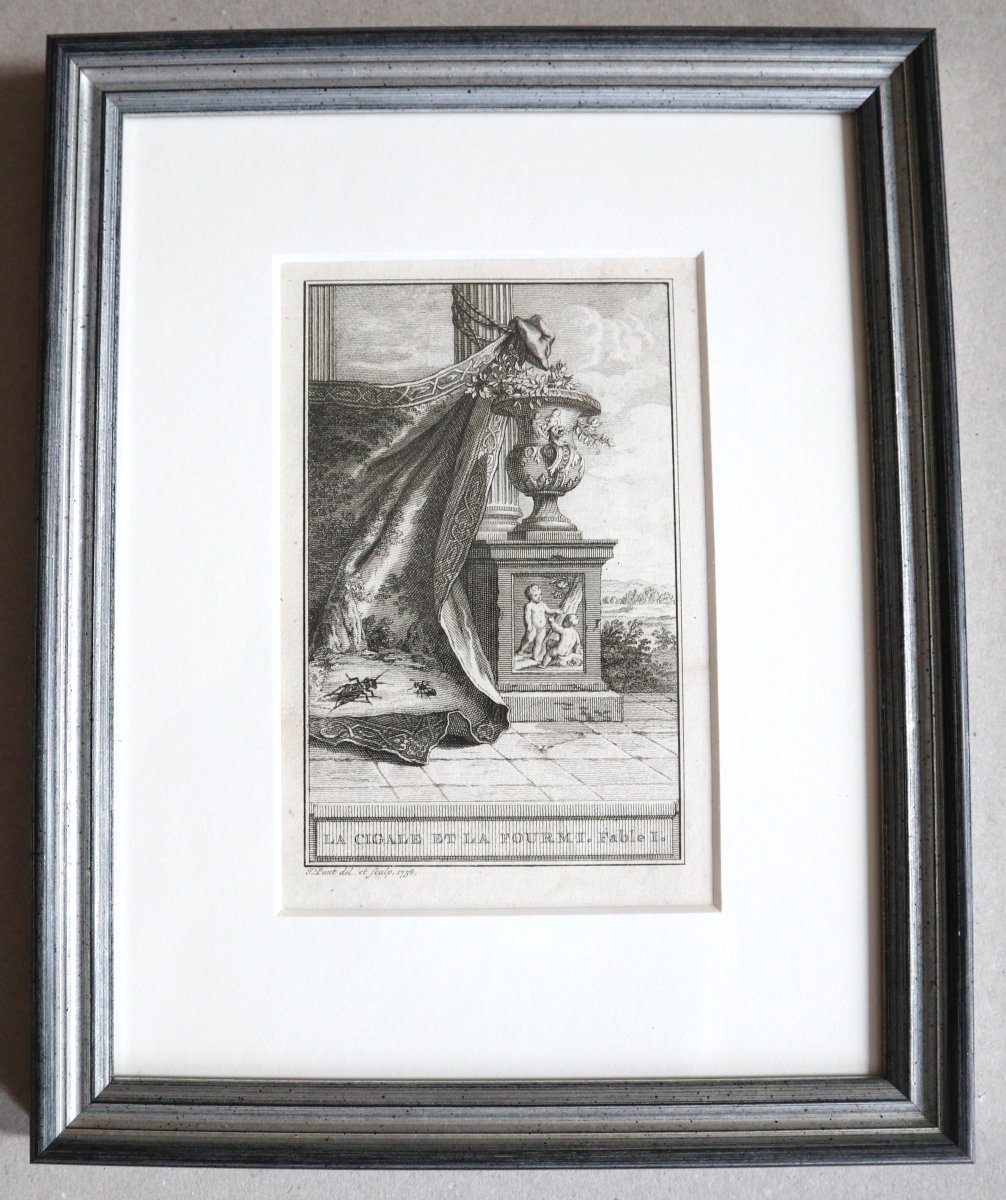 Les fables de La Fontaine, ensemble de 16 estampes encadrées, 1758.-photo-4