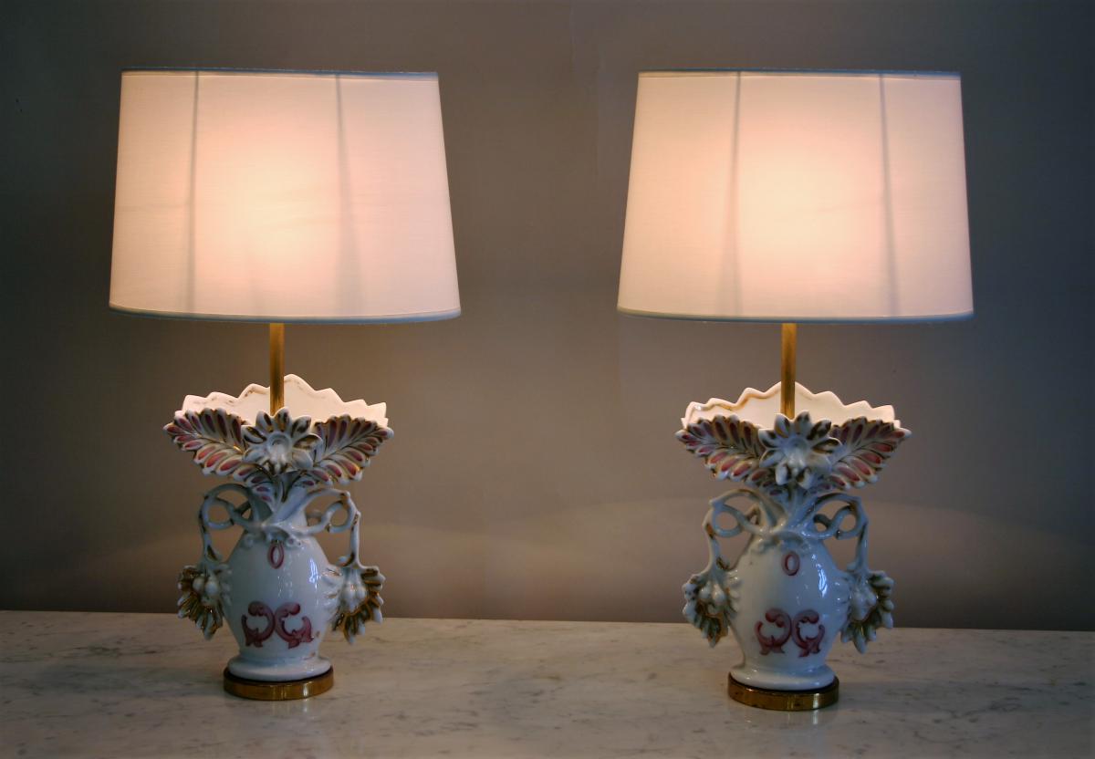 Pair Wedding Vase Mounted As Lamp-photo-2