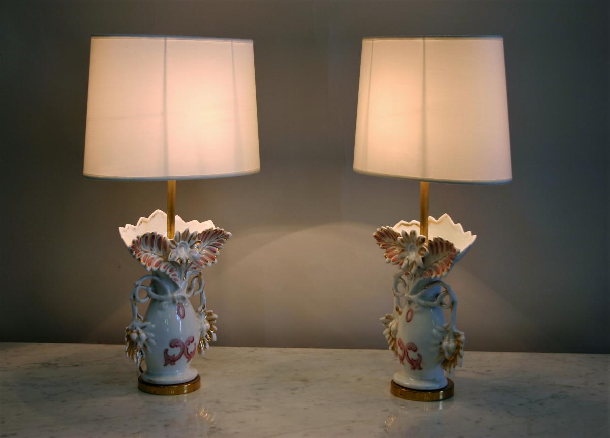 Pair Wedding Vase Mounted As Lamp-photo-3