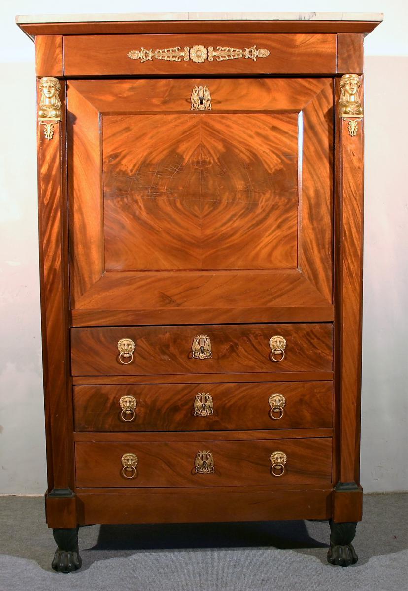 Secretary Empire With Leather, Mahogany And Gold Bronzes