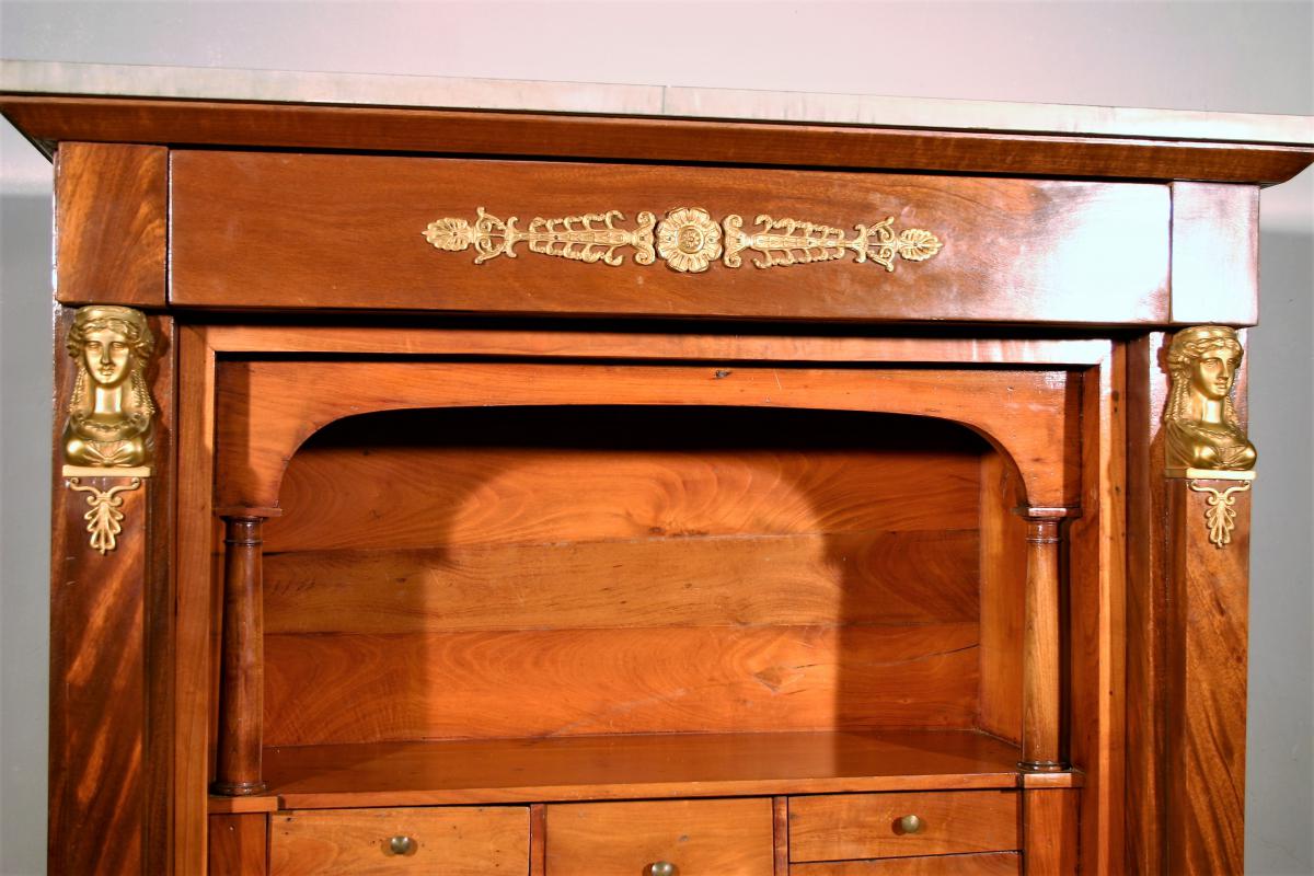 Secretary Empire With Leather, Mahogany And Gold Bronzes-photo-4