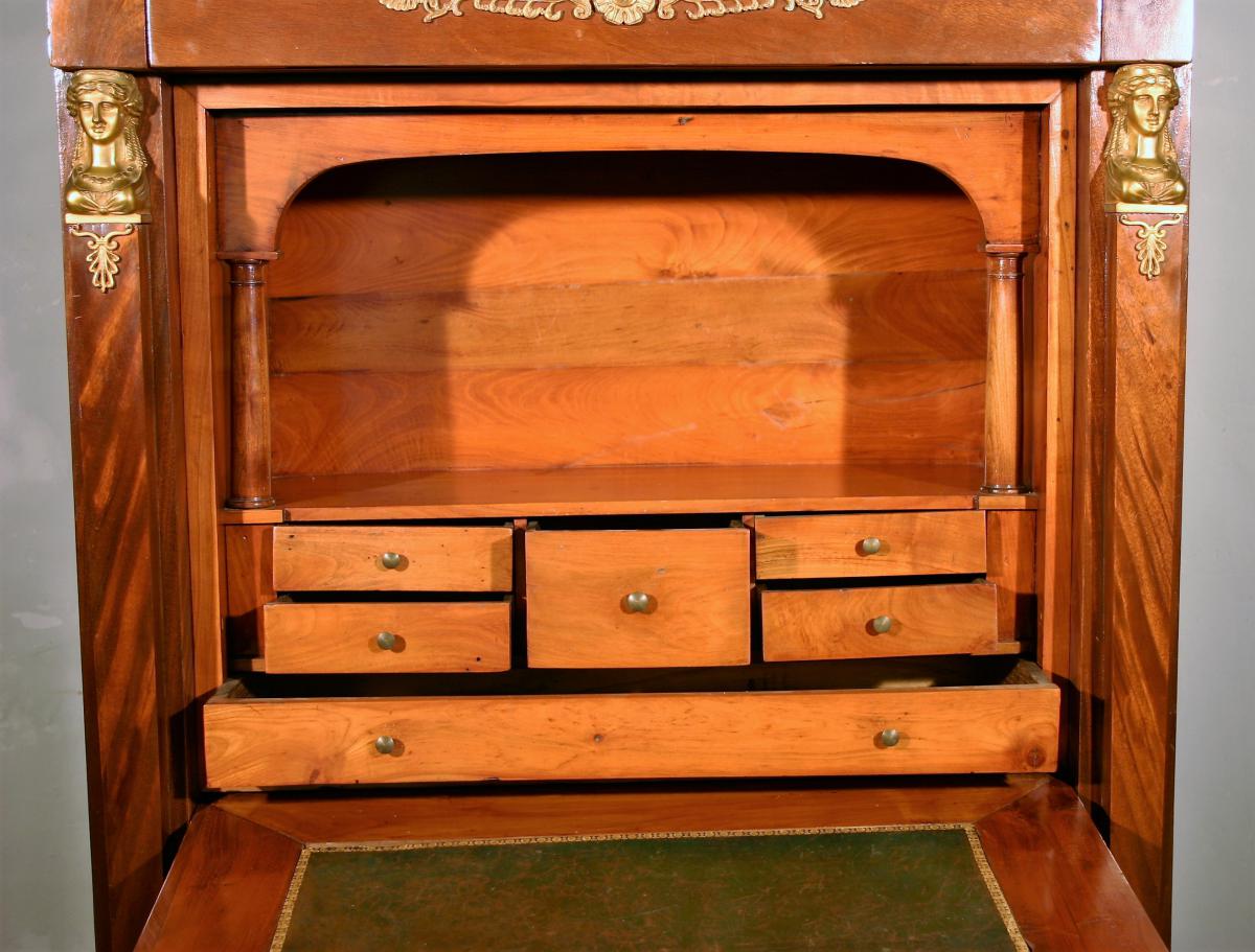 Secretary Empire With Leather, Mahogany And Gold Bronzes-photo-1