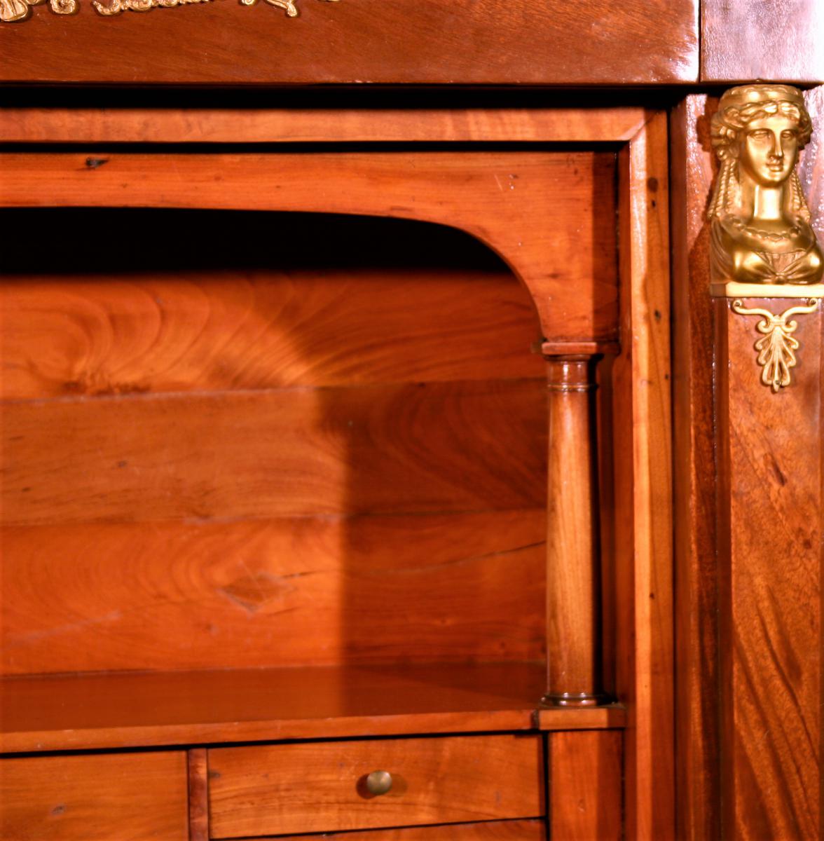 Secretary Empire With Leather, Mahogany And Gold Bronzes-photo-2