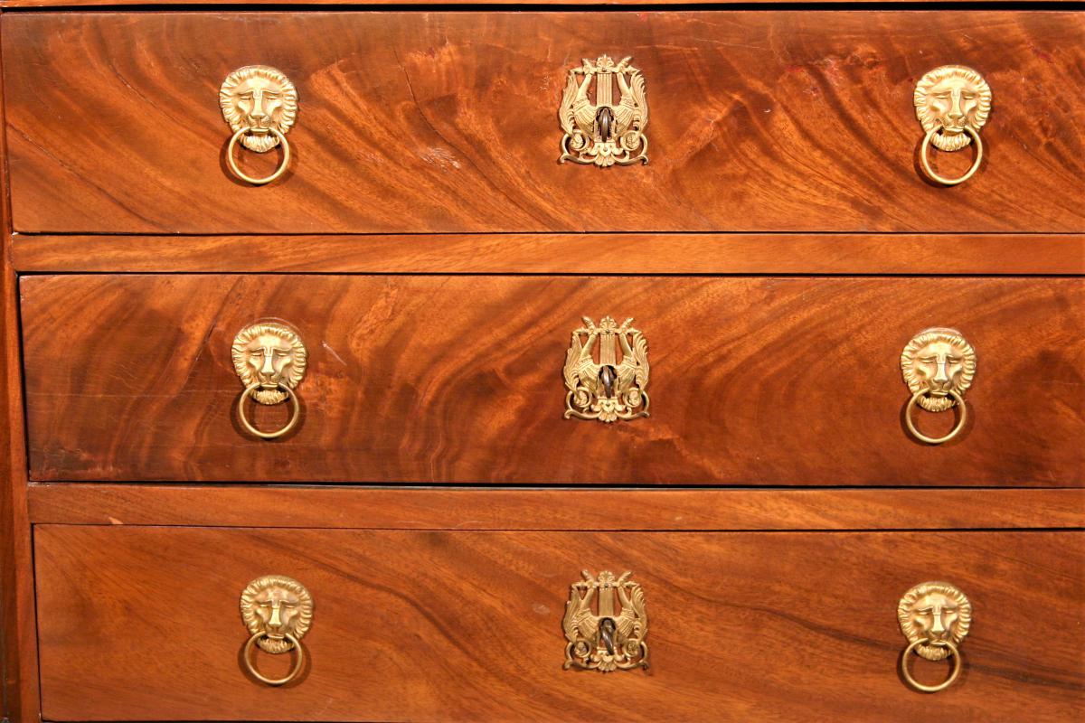 Secretary Empire With Leather, Mahogany And Gold Bronzes-photo-3