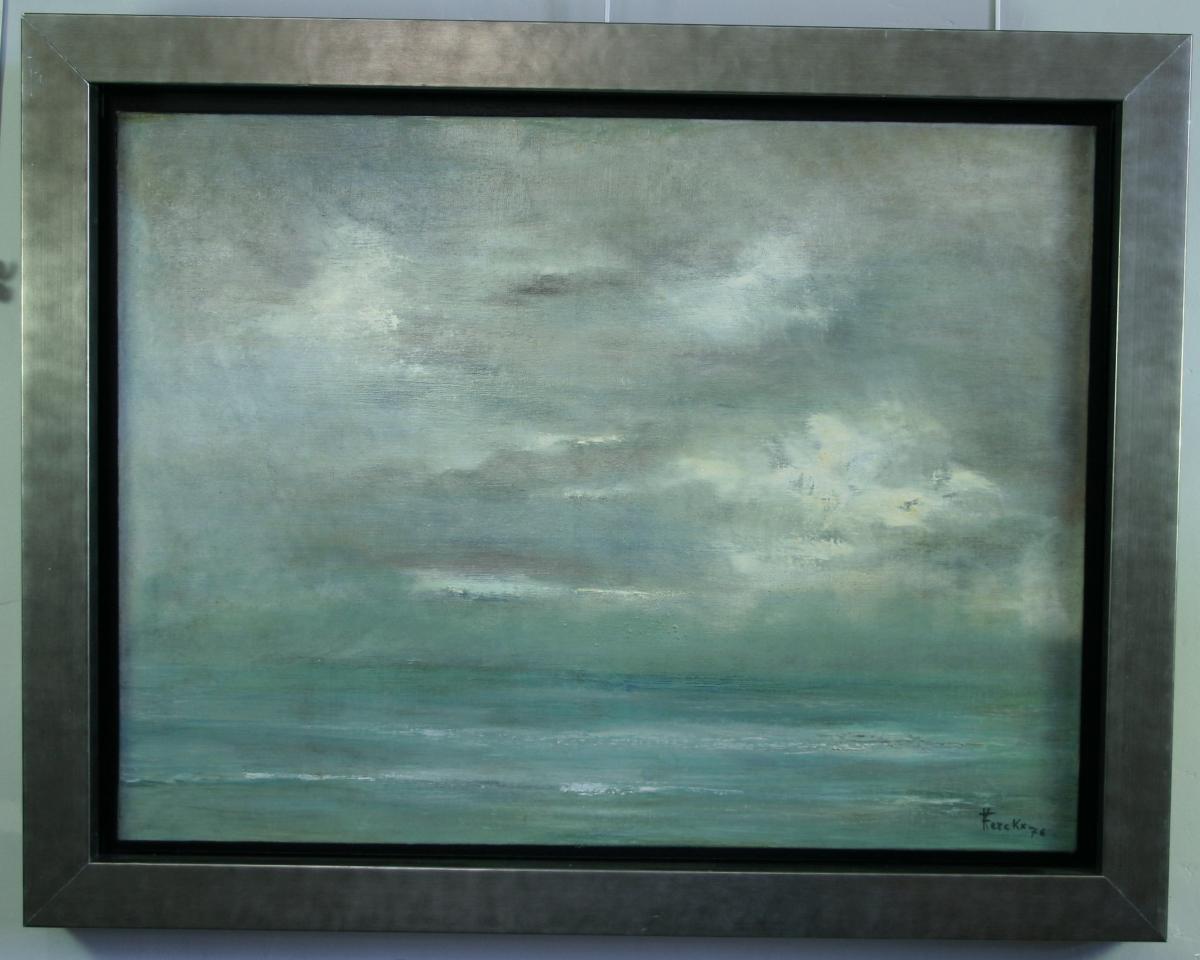 Francine Kerckx, "sky And Sea", Oil On Canvas Framed
