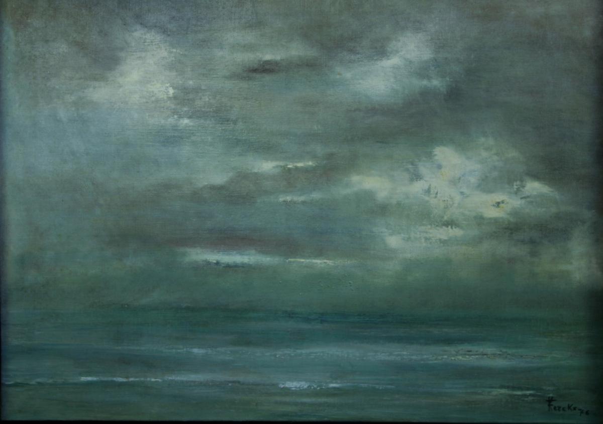 Francine Kerckx, "sky And Sea", Oil On Canvas Framed-photo-2