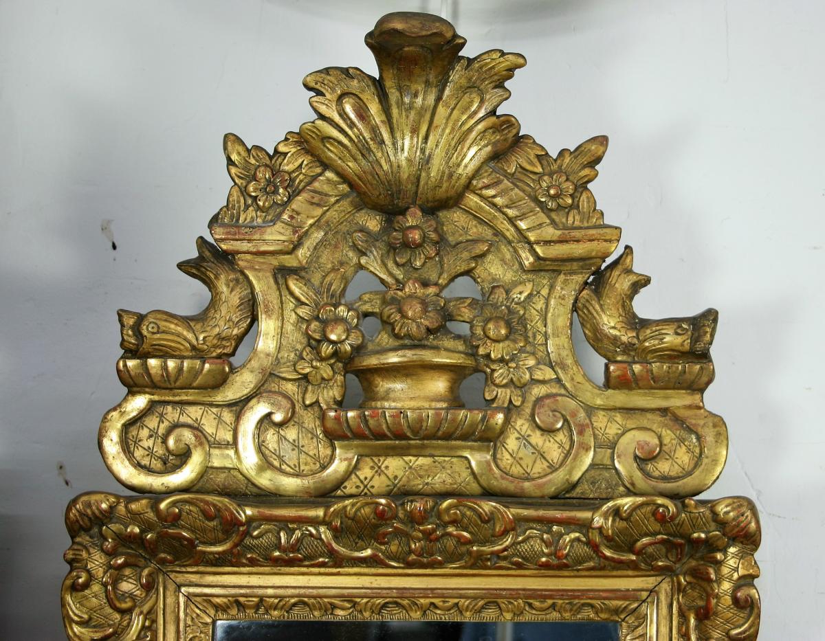 Miroir En Bois Et Stuc Doré d'époque Régence-photo-3