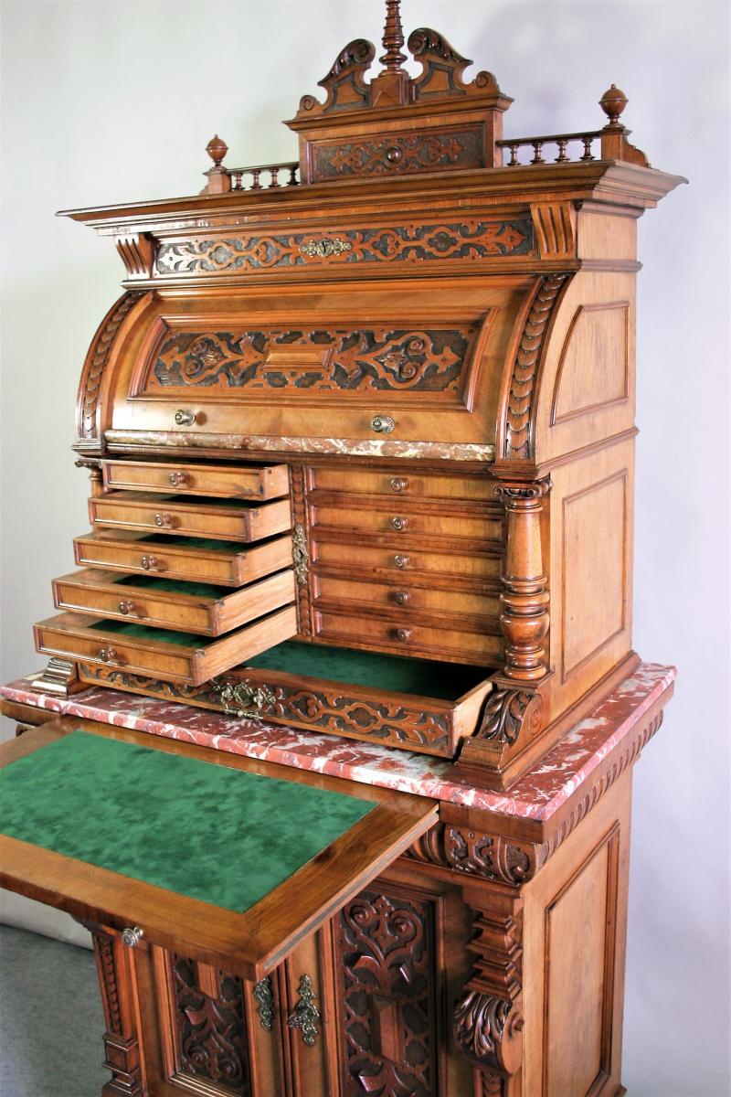 Cabinet With Two Corps Walnut Molded And Carved, Renaissance Style, End Of XIXth Century-photo-3