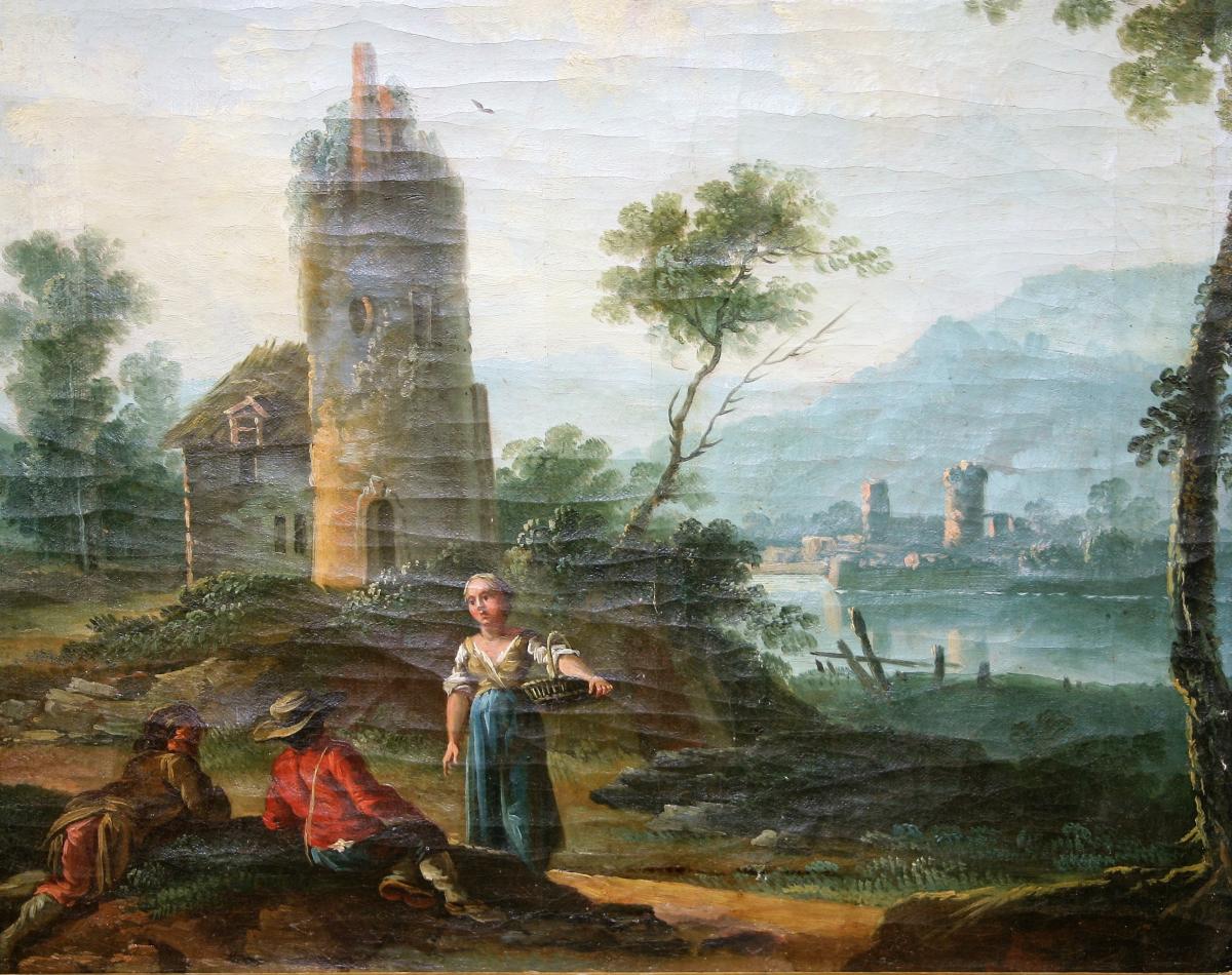 Oil On Canvas, Animated Landscape, 18th Century French School, Follower De Lacroix De Marse-photo-4