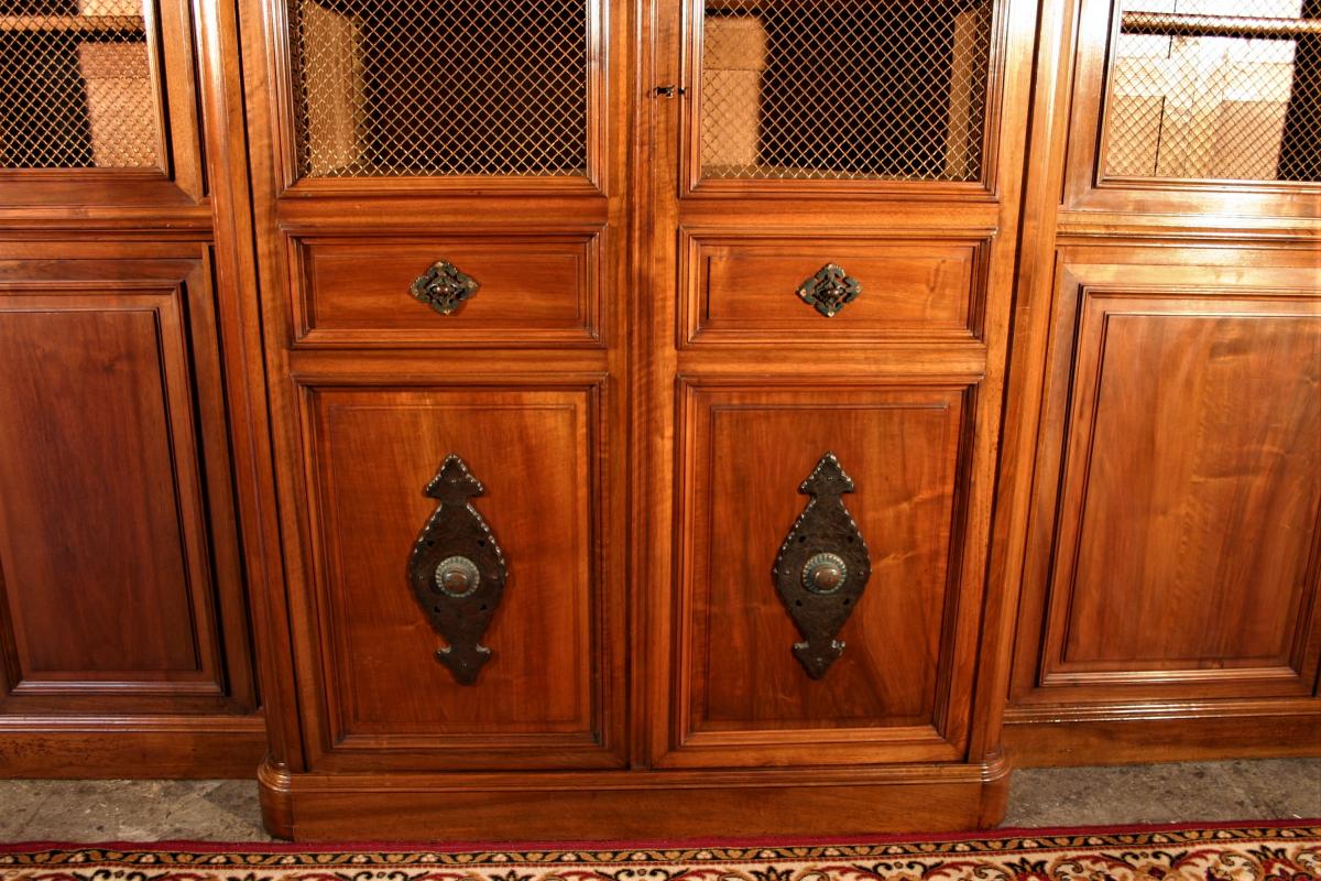 Grande Bibliothéque à Ressaut En Noyer, Fin Du XIXeme Siècle-photo-1