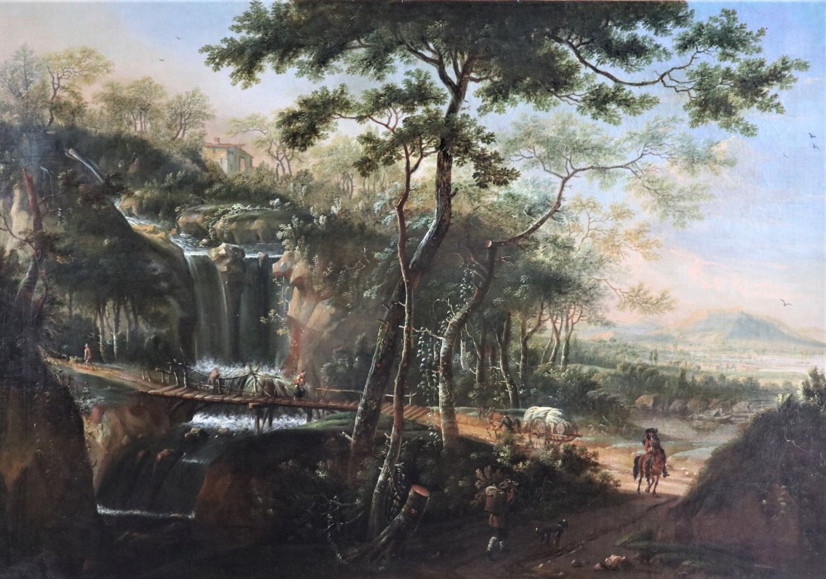 "la Cascade", Huile Sur Toile,école Hollandaise Du XVIIIeme Siécle-photo-2