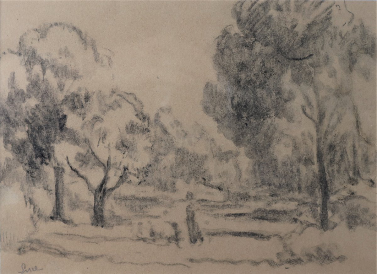 Maximilien Luce, Paysage Animé, Fusain Signé , Cadre Pitchpin-photo-2