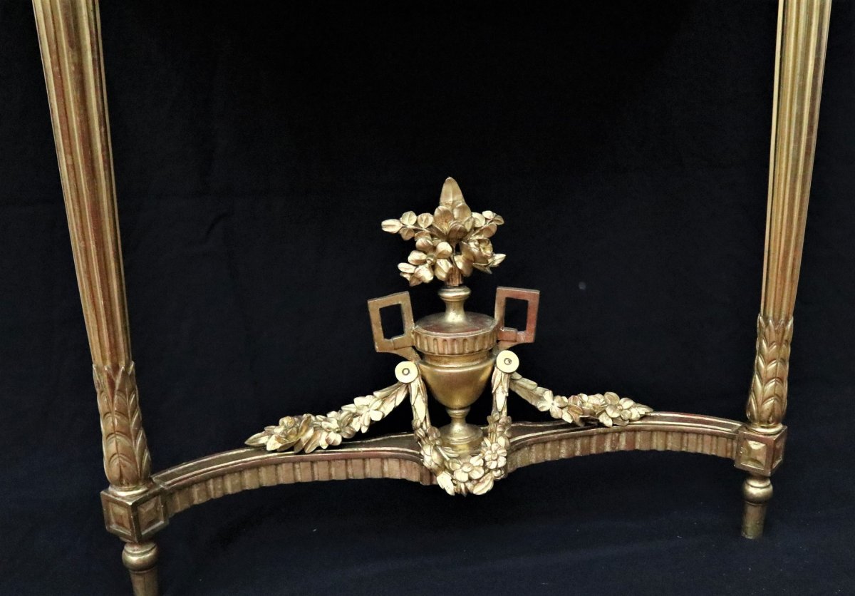 Console d'Applique Demi-lune, Bois Sculpté Et Doré, Marbre Blanc, Style Louis XVI, époque XIXe -photo-3