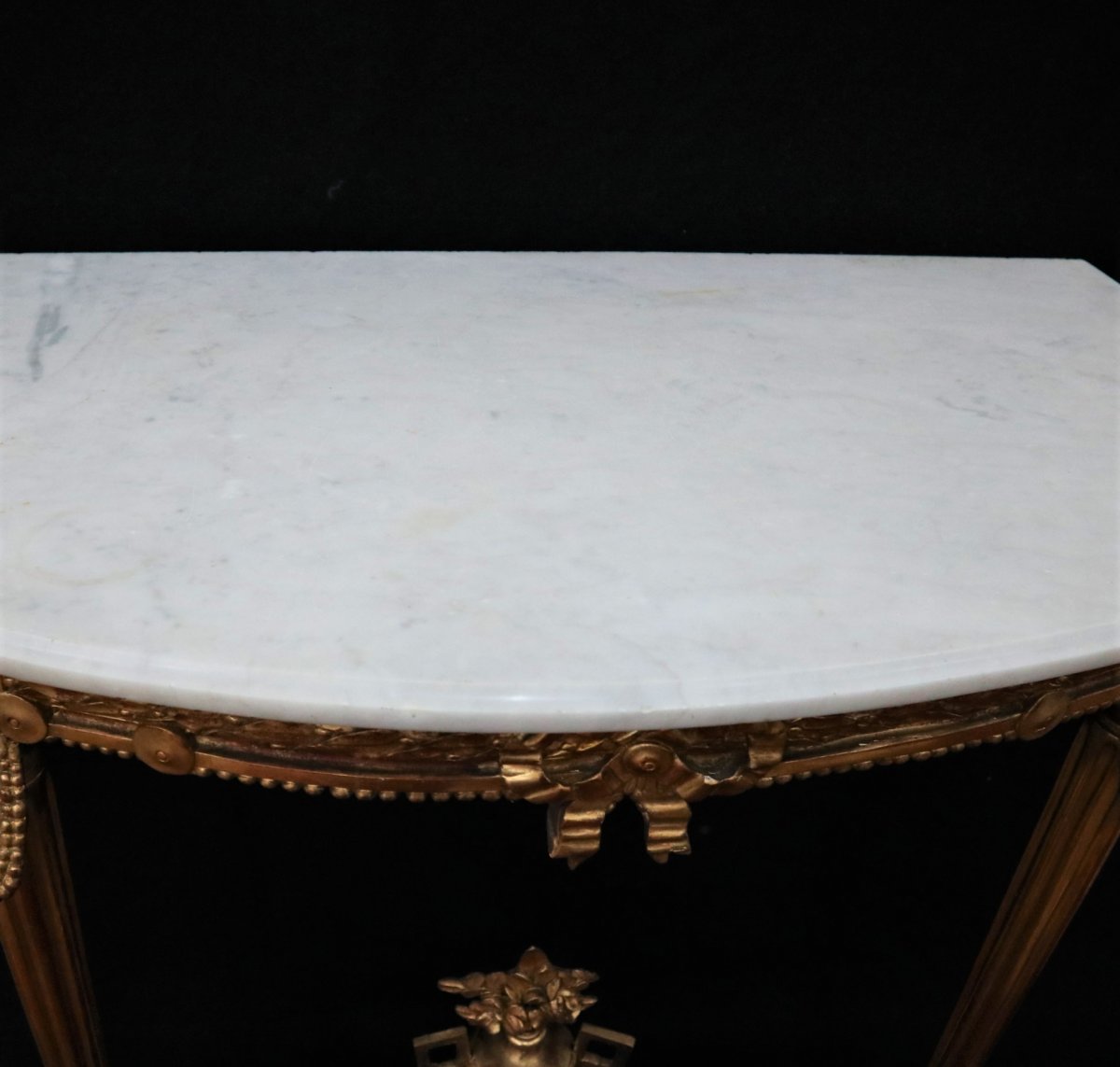Console d'Applique Demi-lune, Bois Sculpté Et Doré, Marbre Blanc, Style Louis XVI, époque XIXe -photo-1