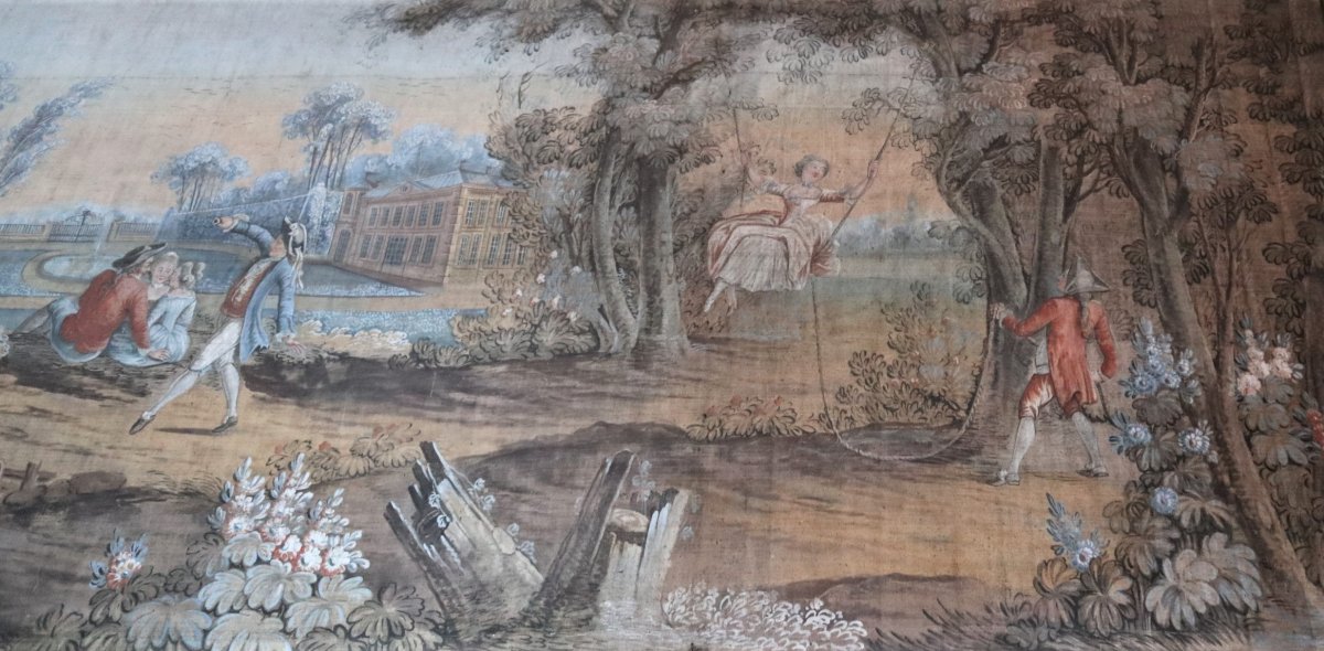 Very Large Oil On Canvas, Fresco In The Taste Of The Eighteenth Century, 264x672cm-photo-3