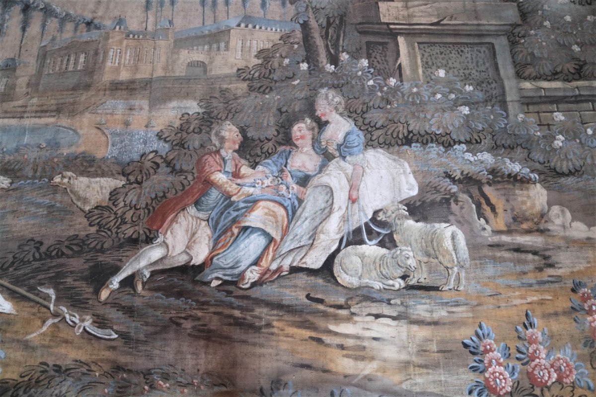 Large Oil On Canvas, Fresco In The Taste Of The Eighteenth Century, 260x513cm-photo-4