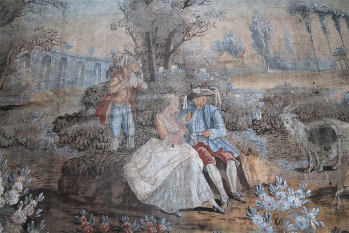 Large Oil On Canvas, Fresco In The Taste Of The Eighteenth Century, 260x513cm-photo-6