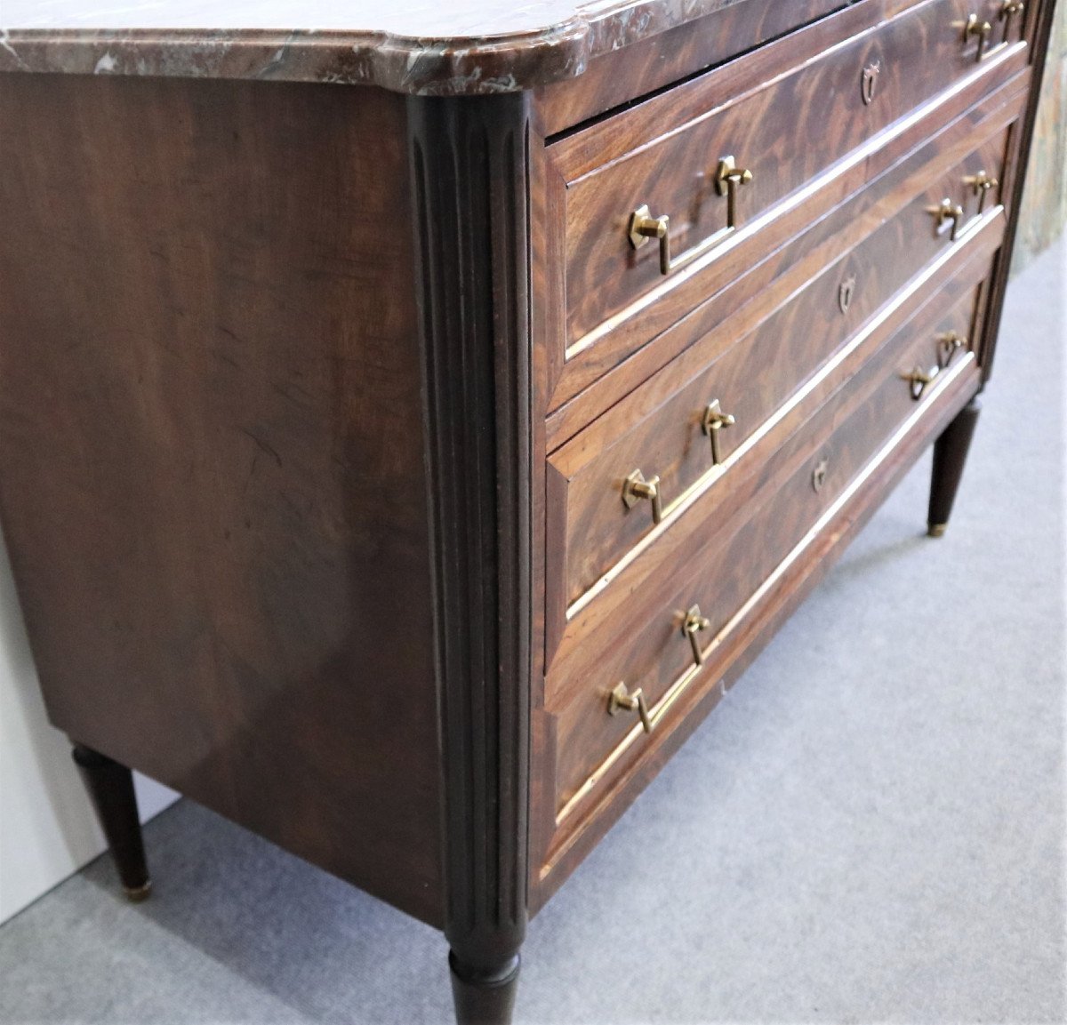 Louis XVI Style Commode In Mahogany Marble Top-photo-5