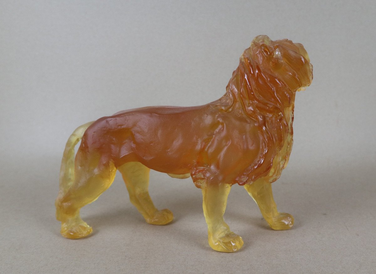 Lion In Amber Crystal Paste, Signed, Bayel, Royal Champagne Crystal-photo-2
