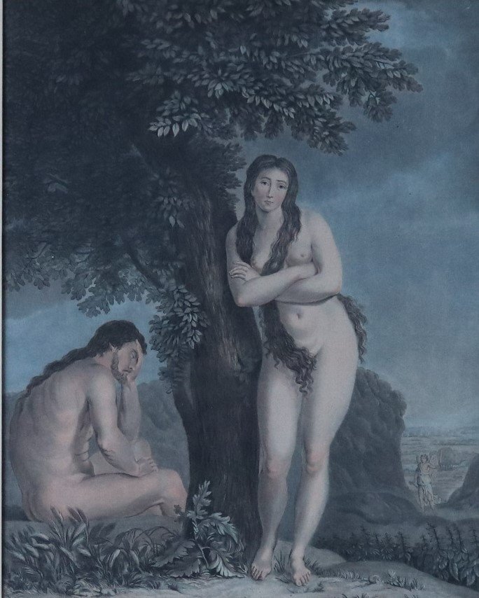 Adam Et Eve, Estampe  d'Aprés Bounieu, Par Laurent Guyot, XVIIIeme Siècle.-photo-2