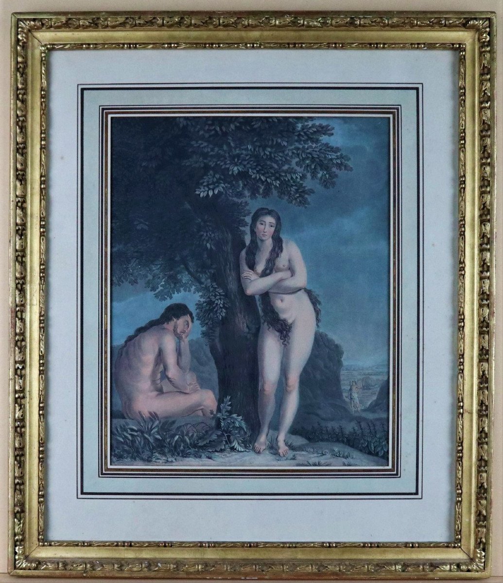 Adam Et Eve, Estampe  d'Aprés Bounieu, Par Laurent Guyot, XVIIIeme Siècle.