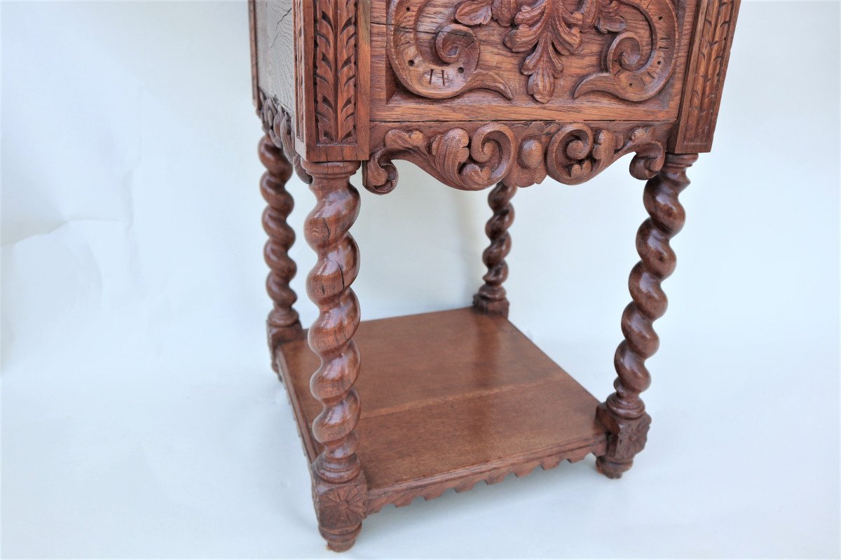 Table De Chevet à Abattants, Chêne Sculpté, Style Louis XIII, époque Second Empire-photo-4