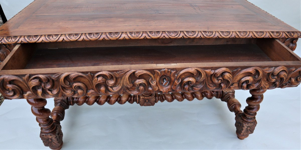 Large Middle Table In Carved Oak Louis XIII Style-photo-1