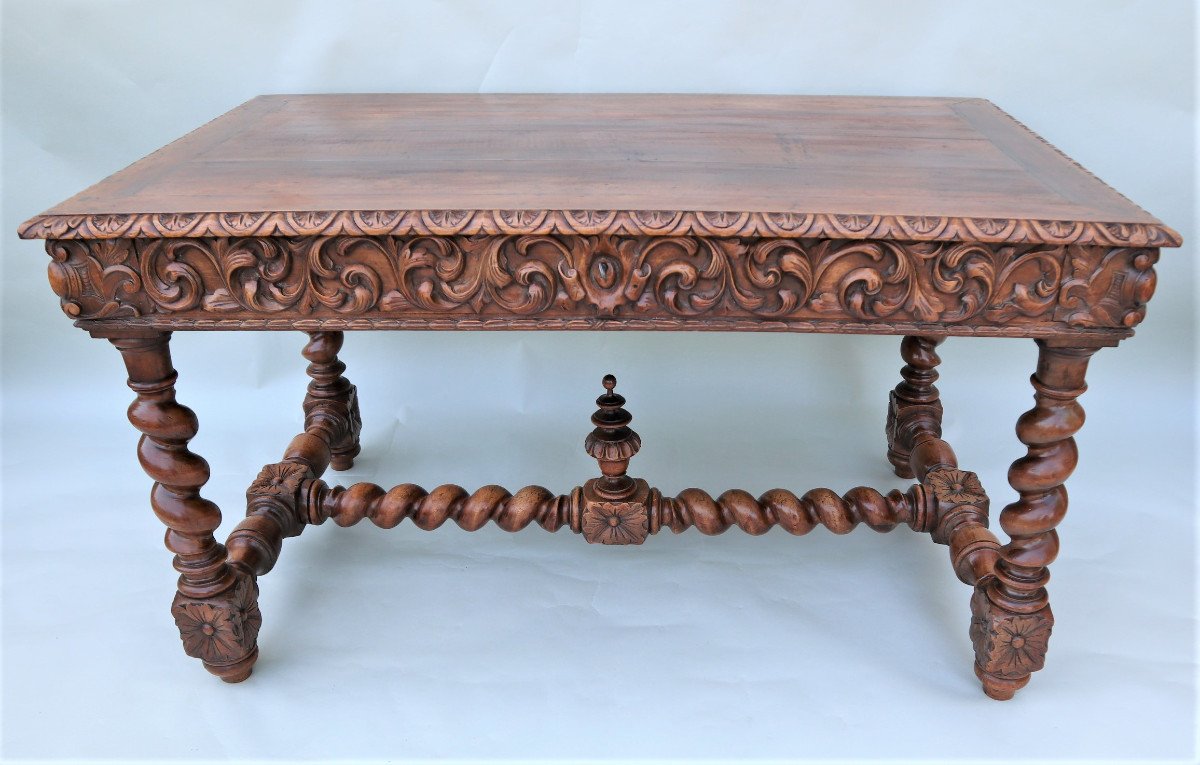 Large Middle Table In Carved Oak Louis XIII Style