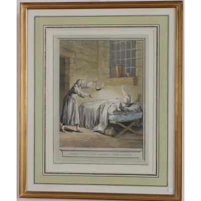 Oudry, Print XVIII Eme Color, Framed, Fables De La Fontaine