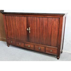 Large File Cabinet With Curtains, Mahogany, Marble Top, Louis XVI Period