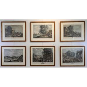 D.Teniers, J P Le Bas, Les Fêtes Flamandes, Suite De 6 Gravures Aquarellées, XVIIIeme.