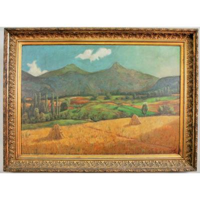 Borel Julien "paysage Du Sud" Huile Sur Toile , Cadre Doré, Début Du XXeme