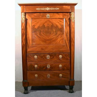 Secretary Empire With Leather, Mahogany And Gold Bronzes