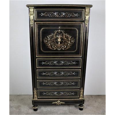 Napoleon III Secretary In Blackened Wood And Brass Marquetry