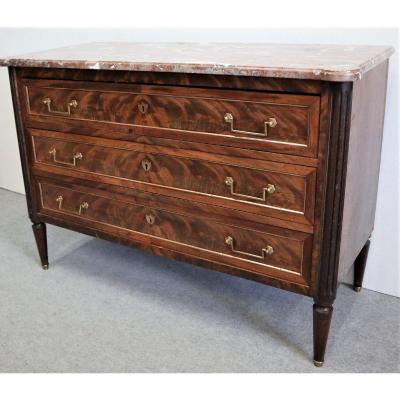 Louis XVI Style Commode In Mahogany Marble Top