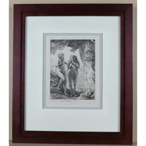 Adam And Eve, Etching After Rembrandt, Pf Basan, XVIIIth Century.