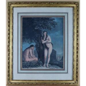 Adam Et Eve, Estampe  d'Aprés Bounieu, Par Laurent Guyot, XVIIIeme Siècle.