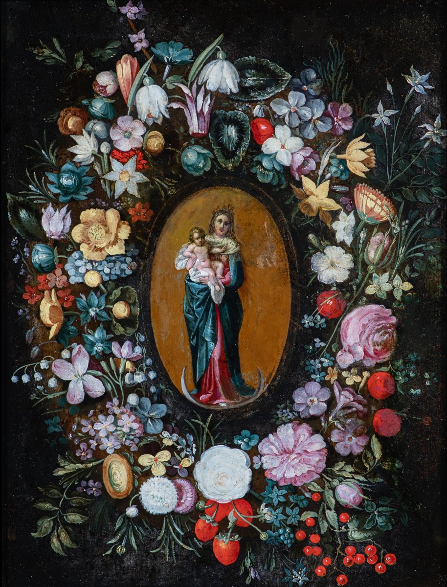 Virgin And Child In A Floral Garland - Circle Of Andries Daniels (c. 1580–after 1640)-photo-3