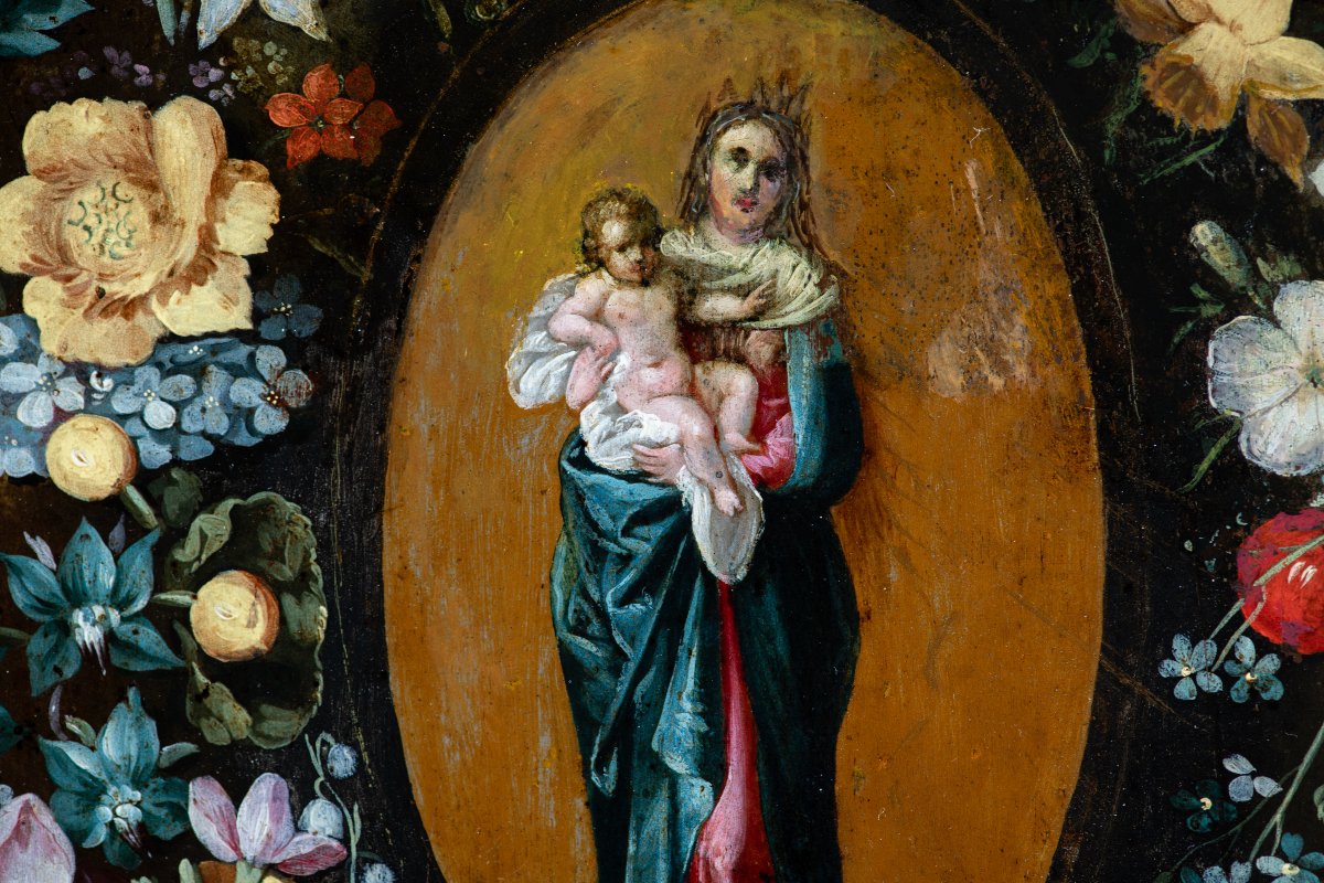 Virgin And Child In A Floral Garland - Circle Of Andries Daniels (c. 1580–after 1640)-photo-1