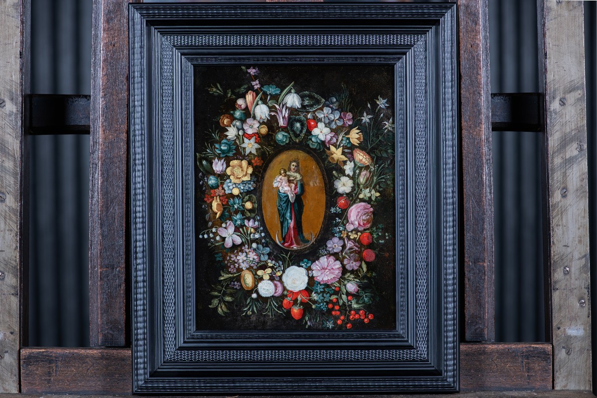 Virgin And Child In A Floral Garland - Circle Of Andries Daniels (c. 1580–after 1640)