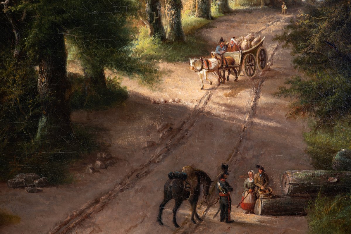 Barend Cornelis Koekkoek (1803–1862) (cercle de) - Paysage Boisé Avec des Personnages-photo-1