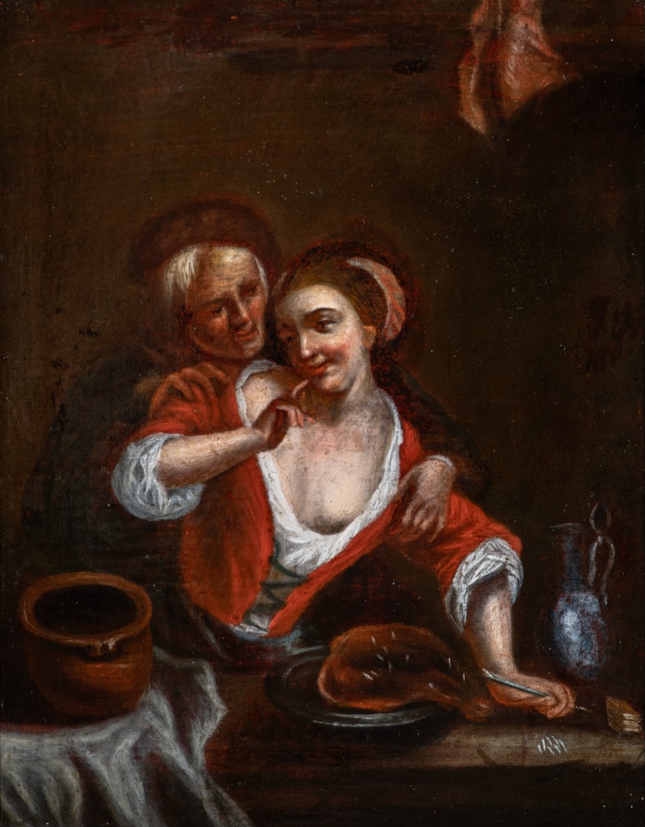 Willem van Mieris (1662-1747)  (suiveur XVIIe–XVIIIe siècle) – L’Aubergiste amoureux-photo-2