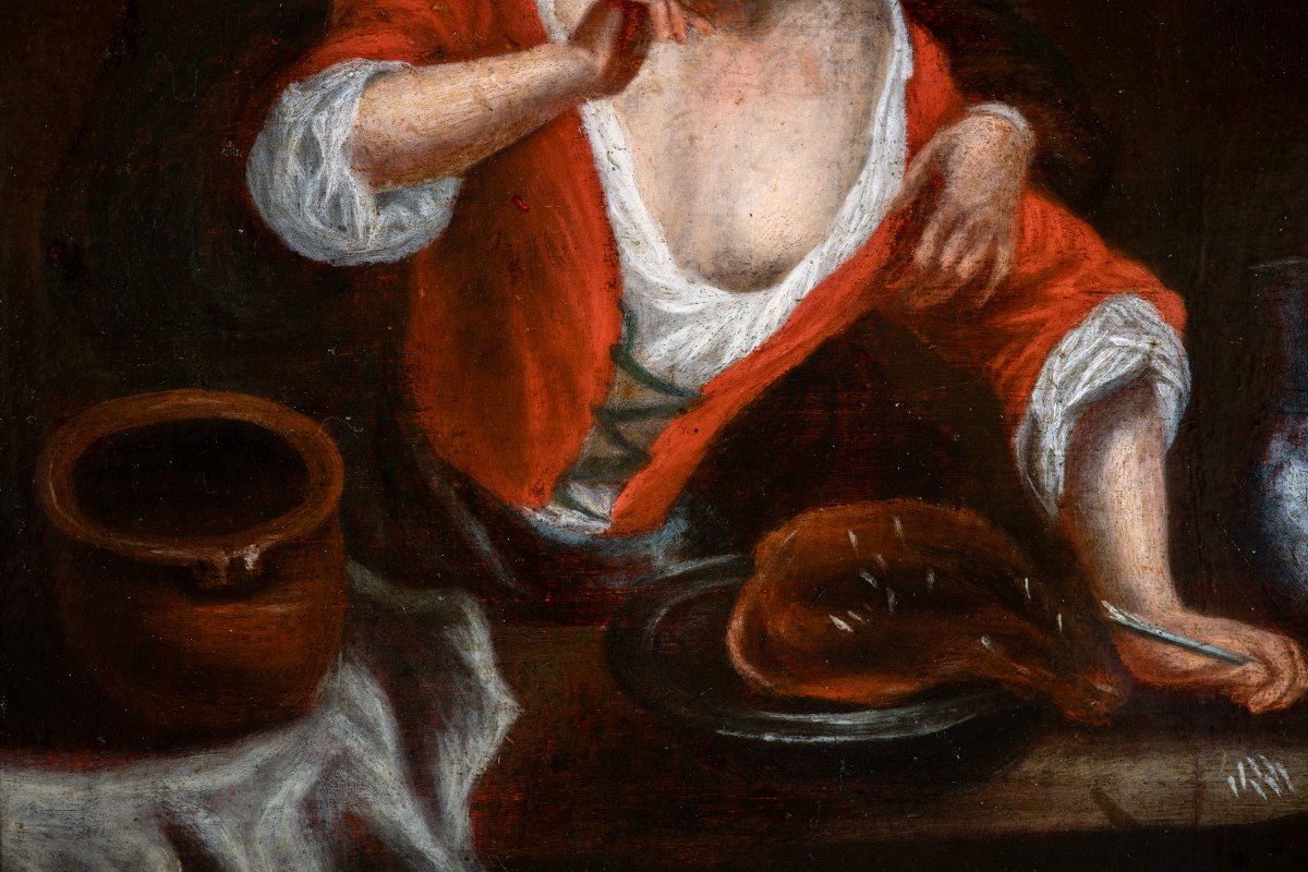 Willem van Mieris (1662-1747)  (suiveur XVIIe–XVIIIe siècle) – L’Aubergiste amoureux-photo-5