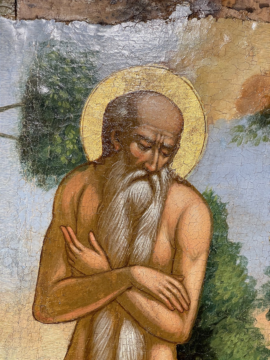 Large 17th Century Icon (tempera) Of The Balkans 'san Onofrio' -photo-6