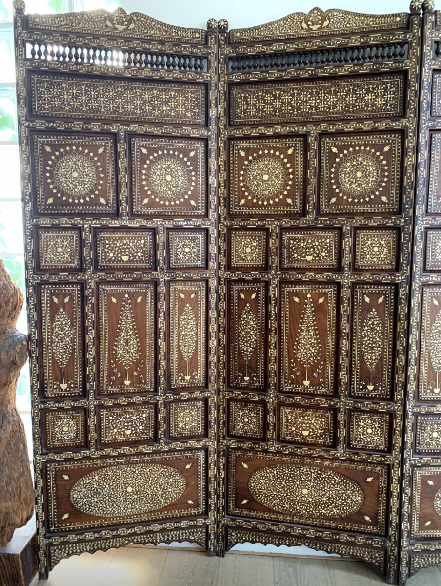 Punjab, India, Late 19th Century, Hoshiarpur Folding Screen (wood And Bone) -photo-3